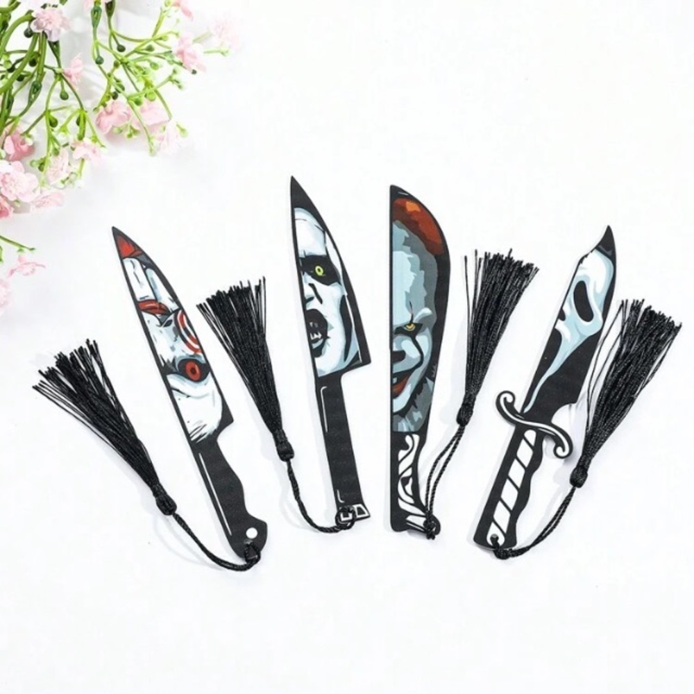 Red black white Pennywise Ghostface Bookmarks with tassels Halloween gift